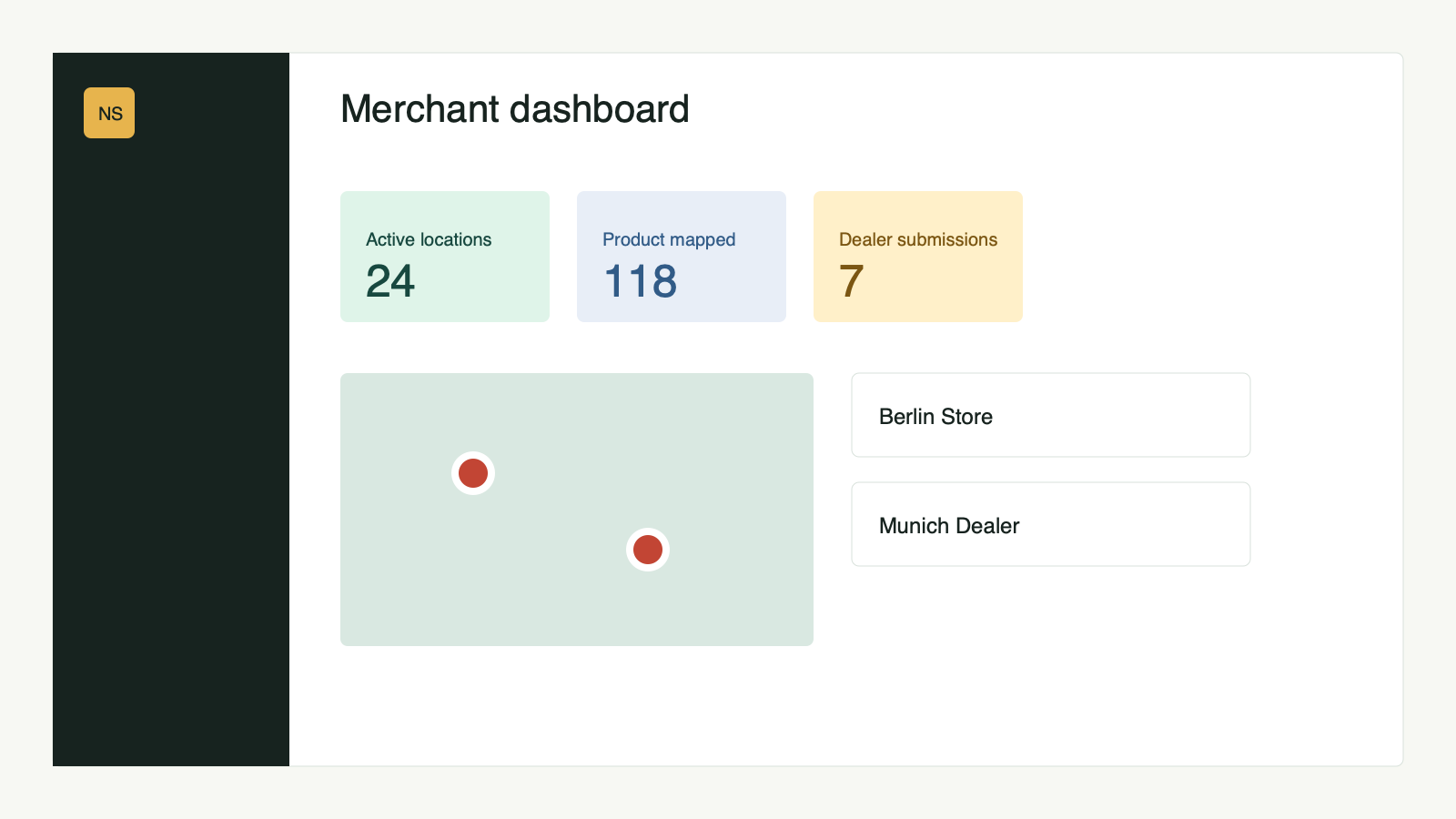 NearStock Locator merchant dashboard preview